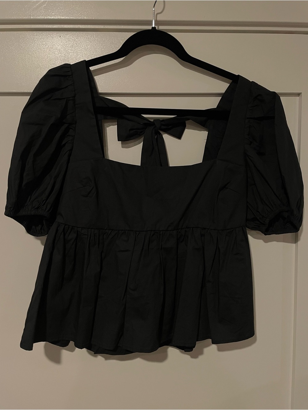 Forever 21 Square-Neck Puff Sleeve Peplum Top - Black